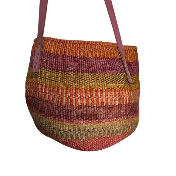 Vintage Woven Sisal Market Basket Tote Bag Leather Drawstring Closure Raffia - Picture 16 of 16
